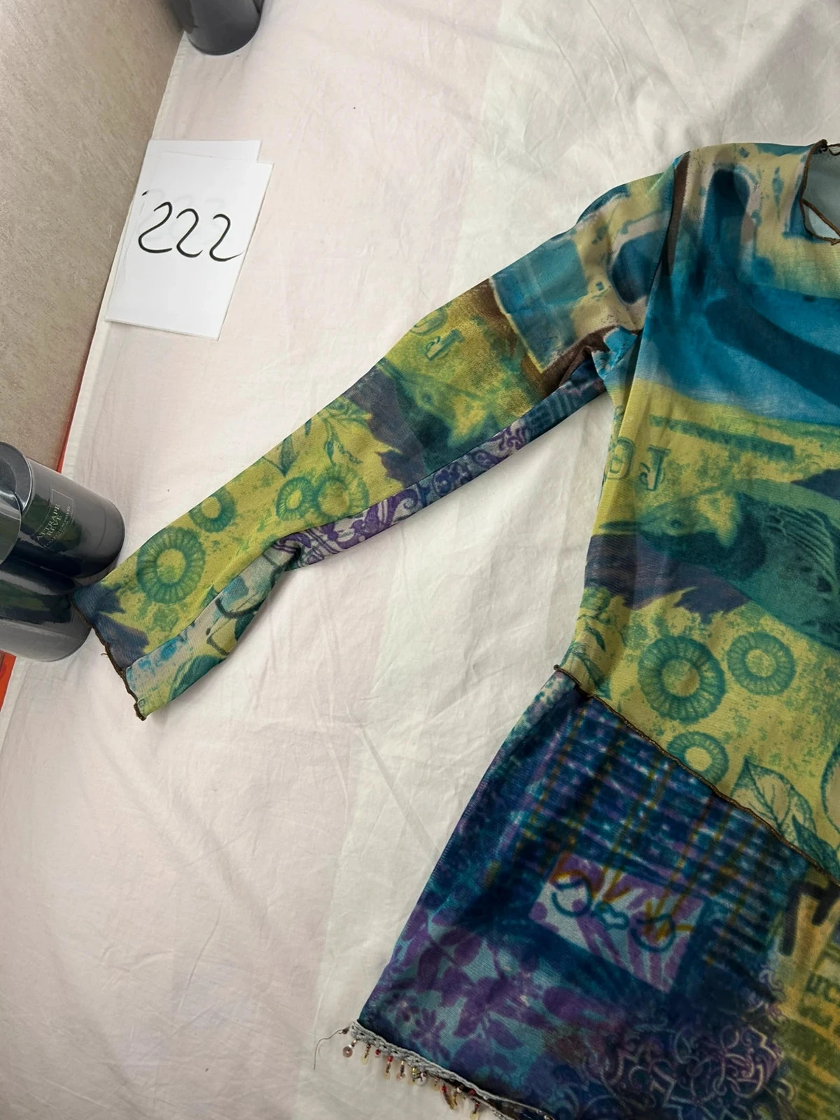 Lange mouw blouse tuniek veelkleurig prima paris vintage effect transparant kanten patronen – photo 5